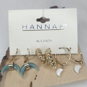 Hannah Accents Moons And Hoop Set Of 3 Gold Tone NWT 1.25"